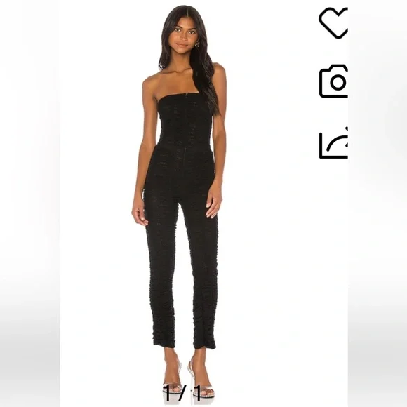 I.AM.GIA Ophelia black strapless mesh ruched jumpsuit club party festival medium